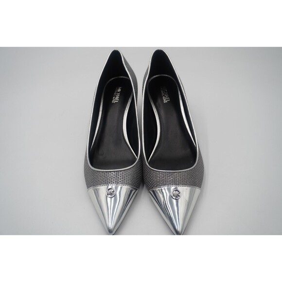 Michael Kors Davina Flex Kitten Metallic Silver Heel Pointed Toe Textured Sz 8.5 - Picture 4 of 16